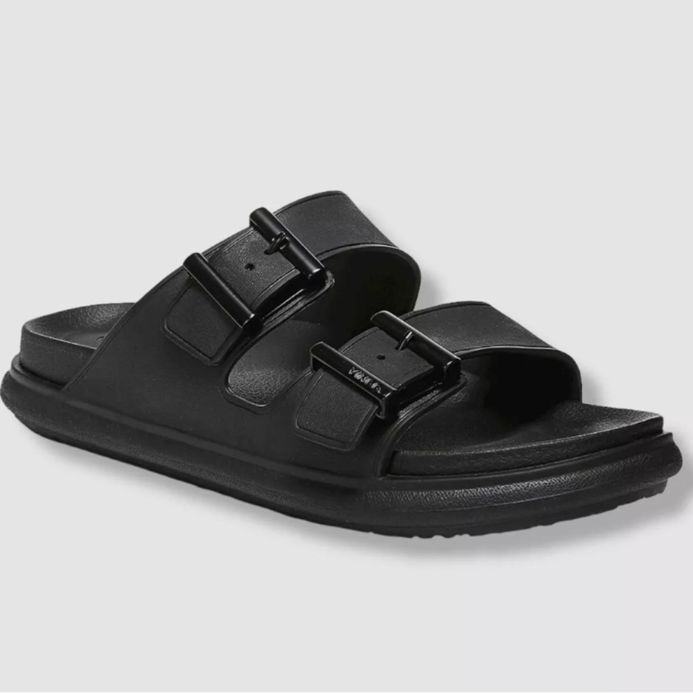 Vince Womens Jady Black‎ Buckles Slide Sandals Shoes 7 Medium (New W/ Defect)